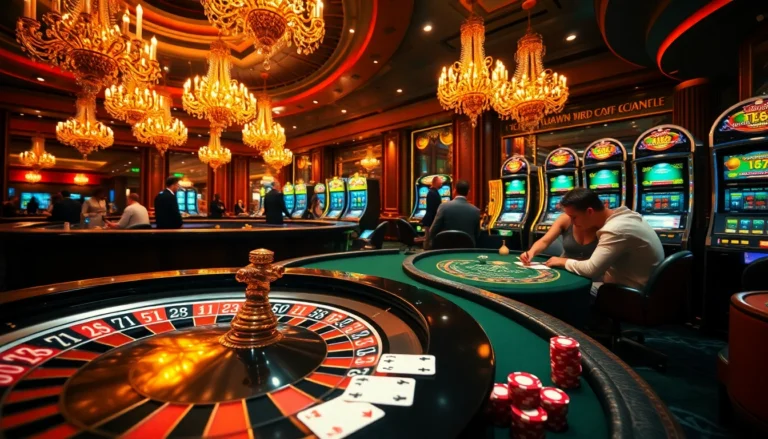 An engaging casino scene featuring the roulette wheel, poker chips labeled 'C168', and players at the blackjack table for an exhilarating gambling experience.